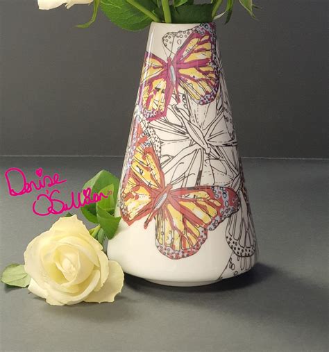 Butterfly Vase Flower Vase Hand Painted Flower Butterfly Etsy