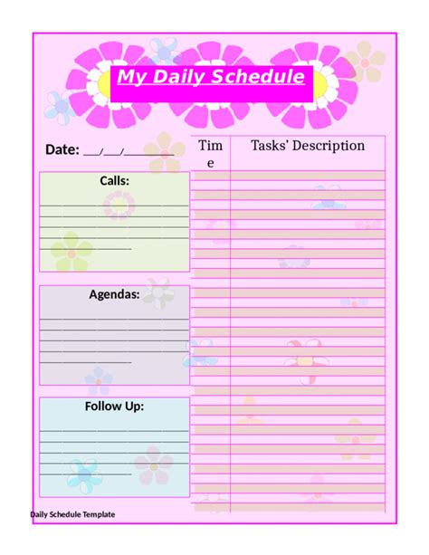 My Daily Schedule Templates Daily Planner Template Planner Template