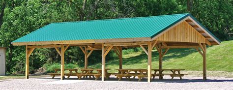 The post and beam design allows for vaulted ceilings and beautiful architectural details. Wood Pavilion Exterior example picnic shelter | Backyard ...