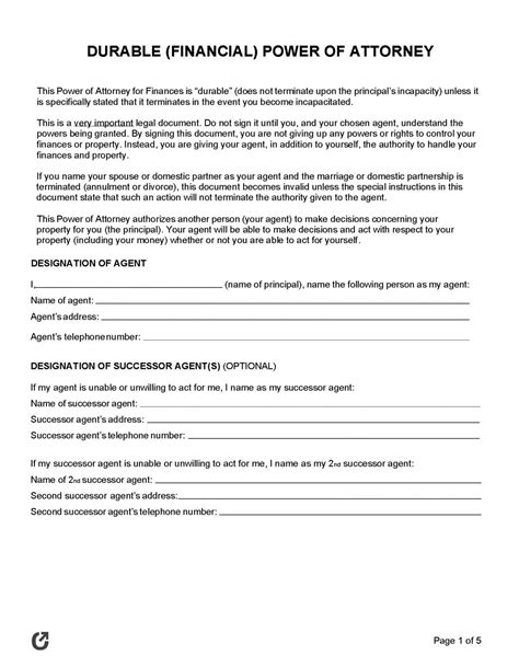 Free Printable Durable Power Of Attorney Form Kentucky