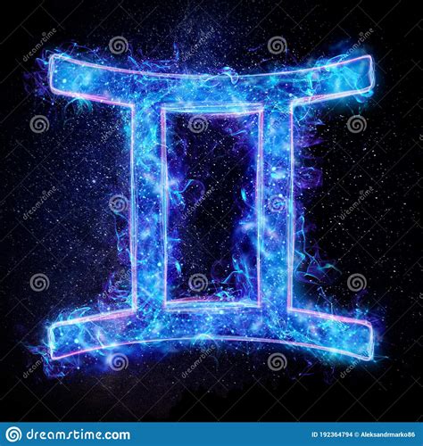 Gemini Zodiac Sign Icon Blue Neon Hologram On A Dark Background Of The