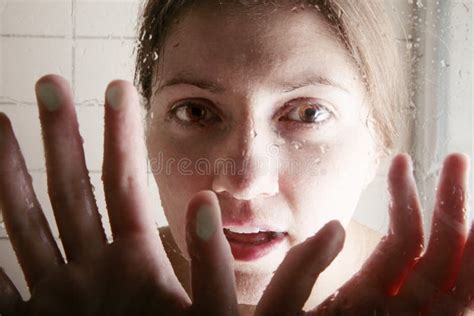 Girl Talking Through The Shower Cabin Stock Image Image Of Attractive