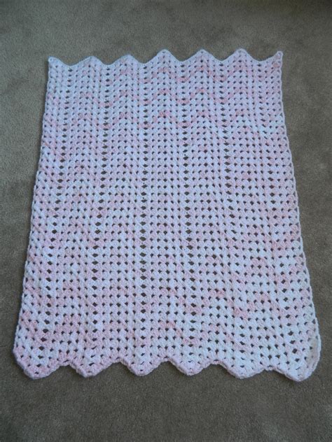 Pink And White Granny Chevron Wavy Ripple Afghan Baby Girl Blanket 26