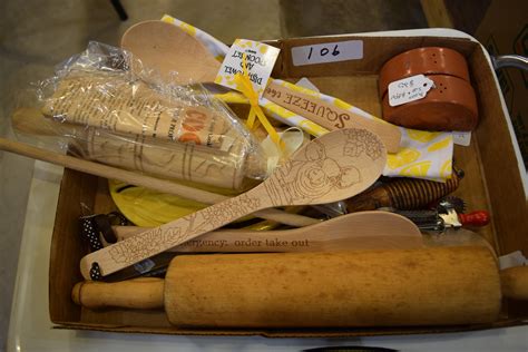 Lot Kitchen Items And Wood Rolling Pin