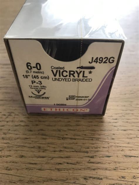 New Ethicon J492g Vicryl Undyed Braided Suture 6 0 18in P 3 Reverse