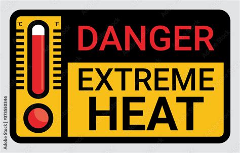 Vector High Temperature Warning Square Sign Extreme Hot Thermometer