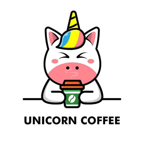 Premium Vector Cute Unicorn Drink Coffee Cup Cartoon Animal Logo