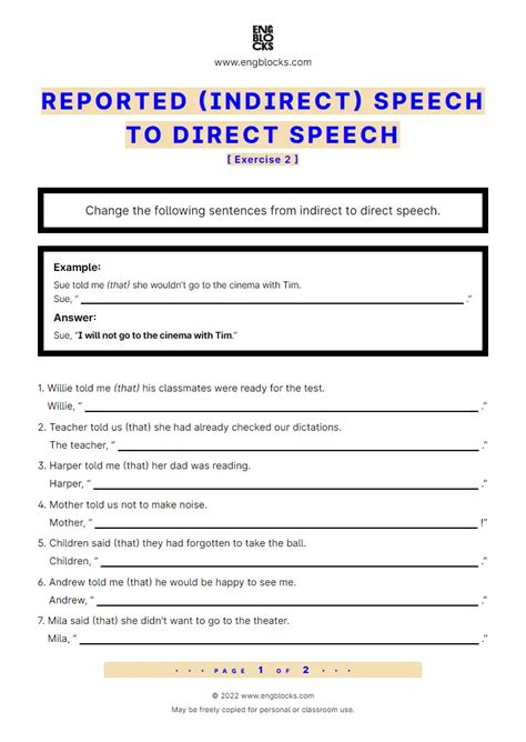 Reported Speech Interactive Worksheet Reported Speech