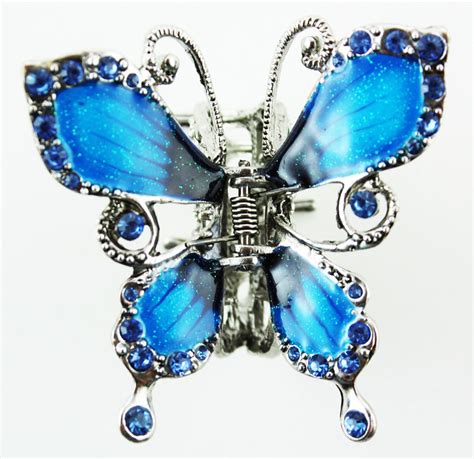 Butterfly Hair Clip Silver Tone Butterfly Hair Accessory Blue
