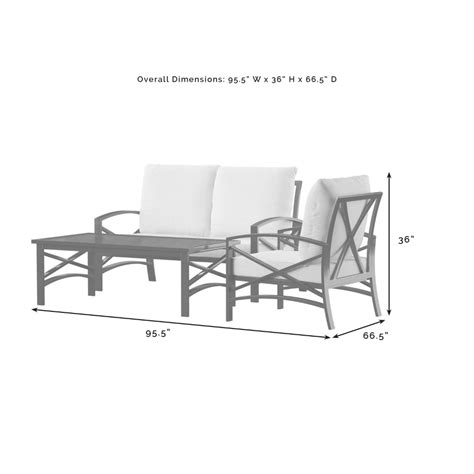 Crosley Furniture Kaplan 3 Piece Outdoor Conversation Set Graywhite