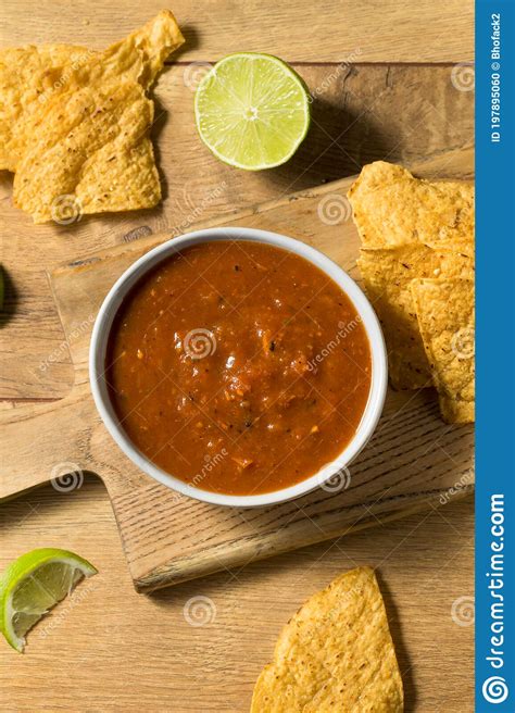 Homemade Tomato Salsa And Tortilla Chips Stock Photo Image Of Mexican