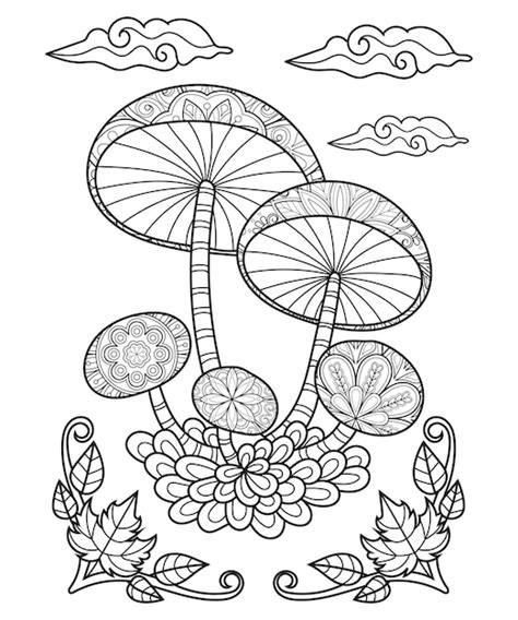 Premium Vector | Mushroom coloring page for adults