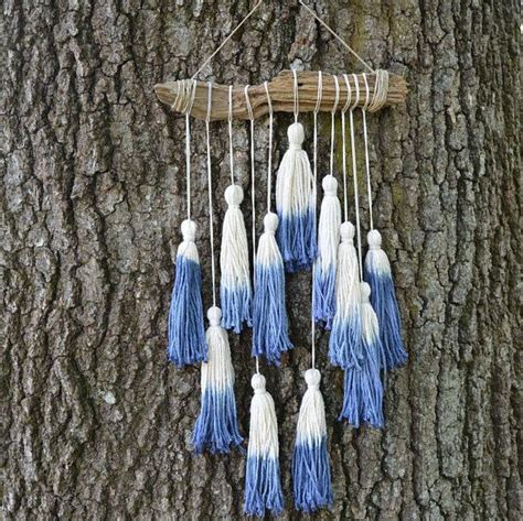 Driftwood Tassel Wall Hanging Indigo Dip Dye Tassels Girls Etsy