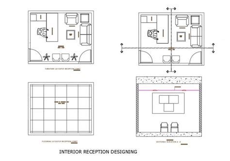 Reception Area Of Office Plan And Sectional Detail 2d View Autocad File