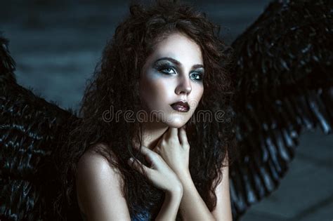 256 Black Angel Pretty Girl Demon Black Wings Stock Photos Free