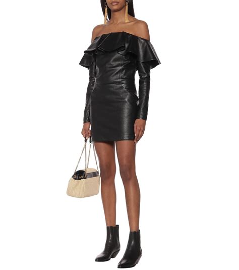 Off The Shoulder Leather Minidress By Saint Laurent Coshio Online Shop