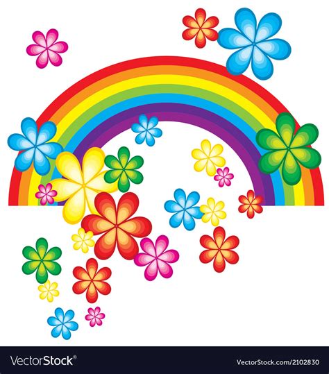 Spring Background With Rainbow And Flowers Vector Image