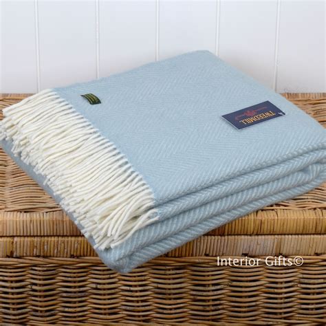 Duck Egg Blue Tweedmill Illusion Panel Throw In Pure New Wool Light