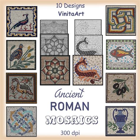 Ancient Roman Mosaics 10 Designs Printable Digital Downloadable