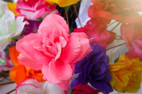 Fake Flower And Floral Background Rose Flowers Made Of Fabric The