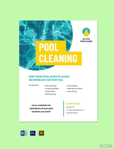 Pool Cleaning Service Flyer Template In PSD Illustrator Word Pages
