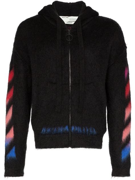 Off White Black And Multicolor Brushed Mohair Diag Hoodie Modesens