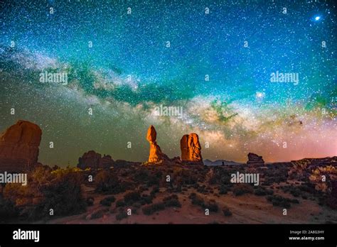 Milky Way At Balanced Rock Arcehs National Park Utah Stock Photo Alamy