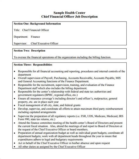 A finance director will be expected to perform any of the following tasks: 10+ Chief Financial Officer Job Description Templates ...