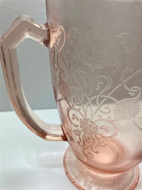 Vintage Pink Glass Pitcher Hazel Atlas Florentine Poppy Etsy