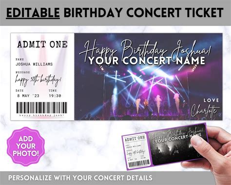 Concert Ticket Template BIRTHDAY EDITABLE Surprise Getaway - Etsy
