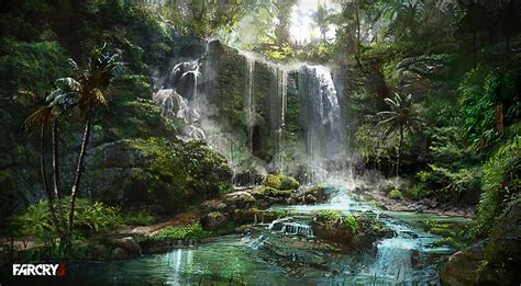 壁纸 森林 瀑布 视频游戏 丛林 流 雨林 孤岛惊魂3 河道 植被 林地 Wasserfall 栖息地 自然环境