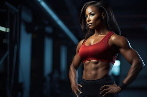 Premium Ai Image A Black Female Bodybuilder S Showcasing The Power Of