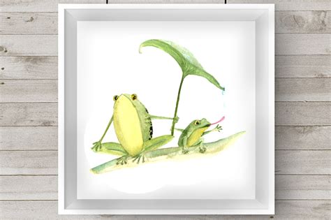 Watercolor Mother And Baby Frogs Clip Art And Print By
