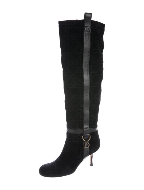 Christian Dior Quilted Suede Knee High Boots Black Boots Shoes Chr59075 The Realreal