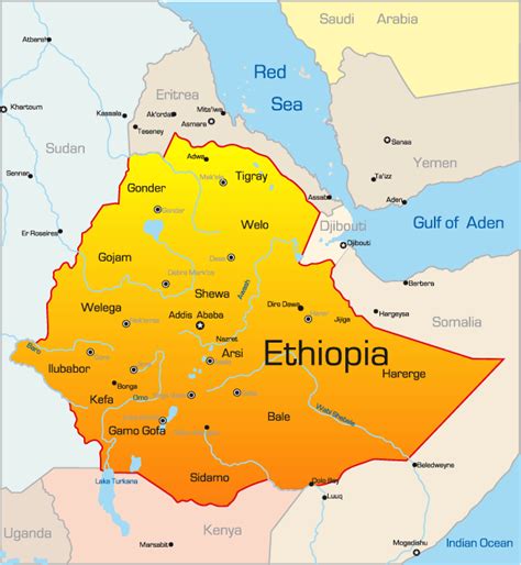 Ethiopia Map Showing Attractions And Accommodation
