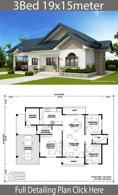 Home Design Plan 19x15m With 3 Bedrooms Home Design With Plansearch