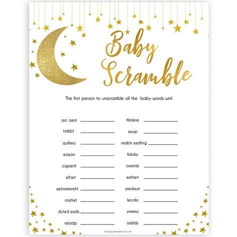 The free printable baby shower game also comes with an answer key. Baby Shower Word Scramble - Little Star Printable Baby ...