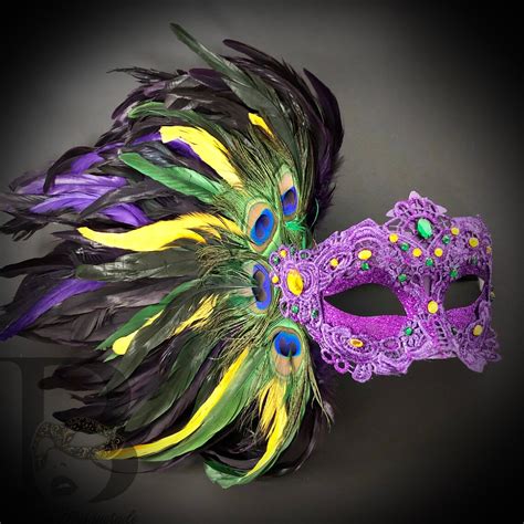 Purple Masquerade Masks Mardi Gras Feather Mask Masquerade Etsy Uk
