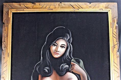 Vintage Black Velvet Painting Nude Woman Brown Eyes Oscar Navarro S