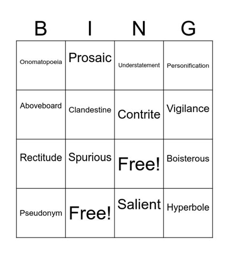 Vocab 7 Bingo Card