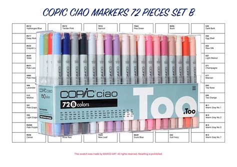 Copic Ciao Markers 72 Pieces Set B Swatch Template Diy Single Page