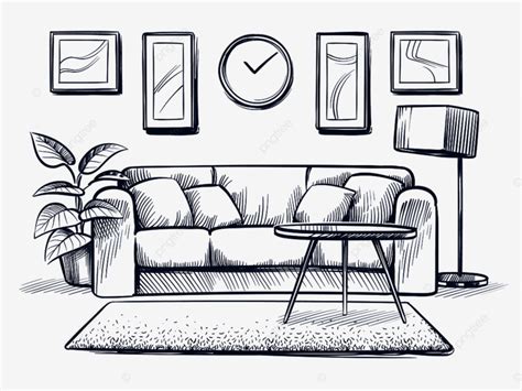 Sketsa Interior Furniture Ruang Sofa Kamar Garis Besar Pedalaman Png