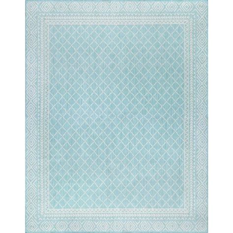 Tayse Rugs Eco Diamond Aqua 8 Ft X 10 Ft Indooroutdoor Area Rug