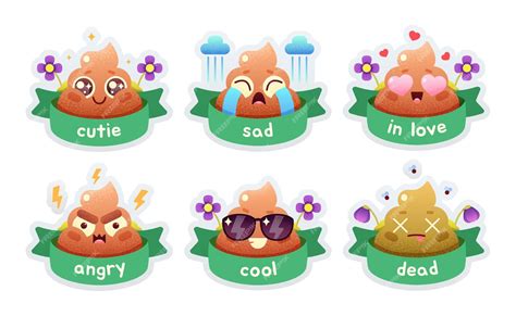 Premium Vector Cute Funny Poop Set Emotional Shit Icons Happy Emoji