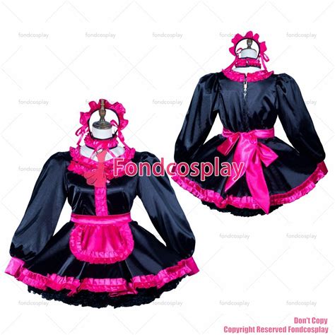 Fondcosplay Adult Sexy Cross Dressing Sissy Maid Black Satin Dress