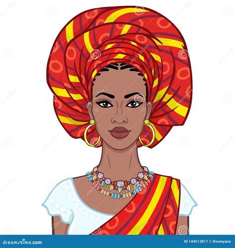 Animation Portrait Of The Beautiful Black Woman In A Turban And Ethnic