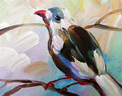 Hand Painted Modern Impressionist Robin Bird Oil Painting On Etsy