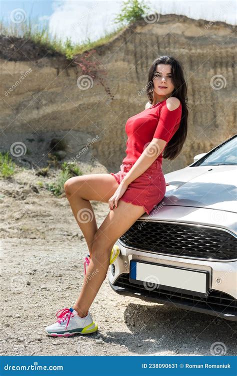 Young Beautiful Girl Posing In A Car On The Nature Traveling The Country Stock Image Image Of