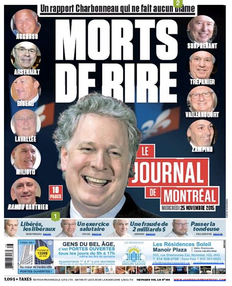 Couverture Du Journal De Montréal Suivant Le Dépôt Du Rapport De La