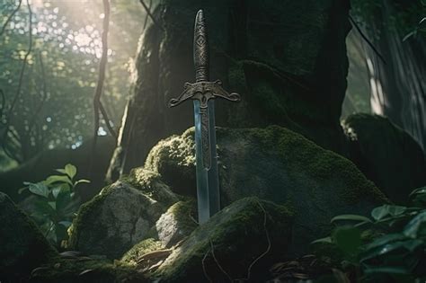 Premium Ai Image Illustration Of Sword Stuck In Stone Mystical Forest
